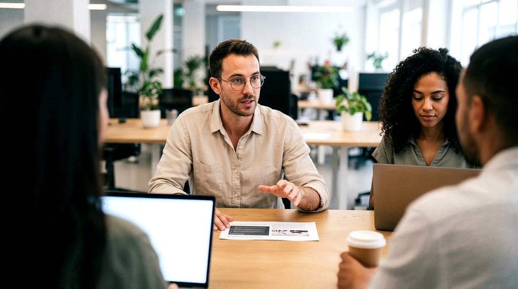 Team collaboration in high-tech office space